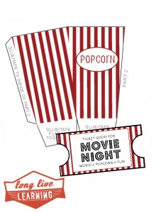Movie Night Pack! Popcorn Boxes & Ticket Template