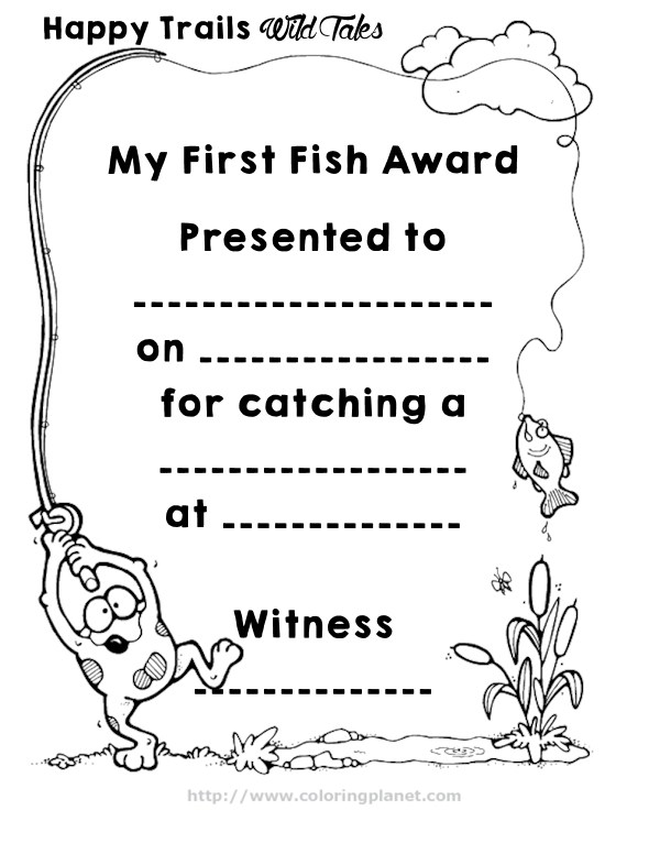 Kids My First Fish Coloring Page Award